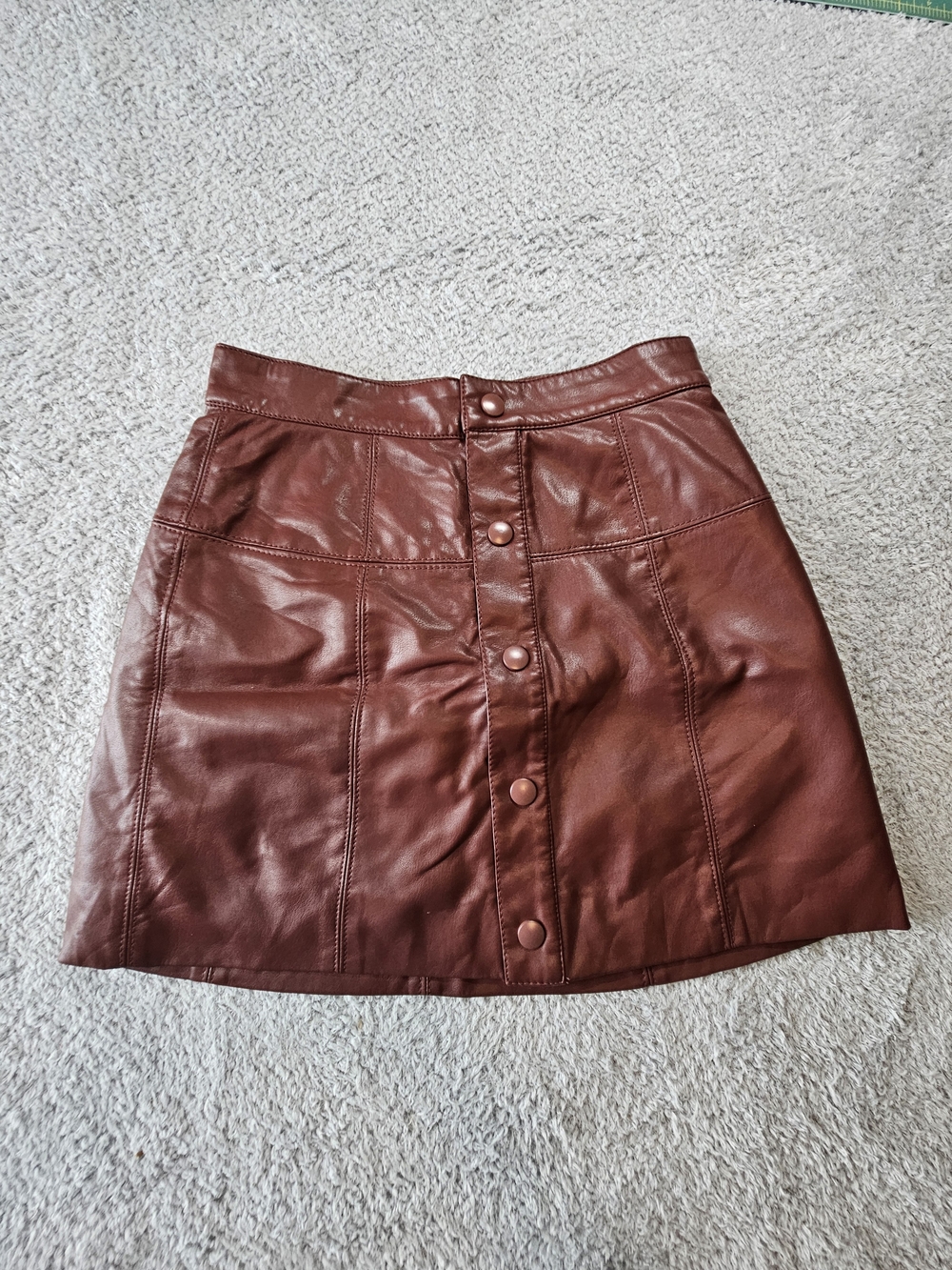 Free People Burgundy Faux Leather Button-Front Mini Skirt UK6 / US2